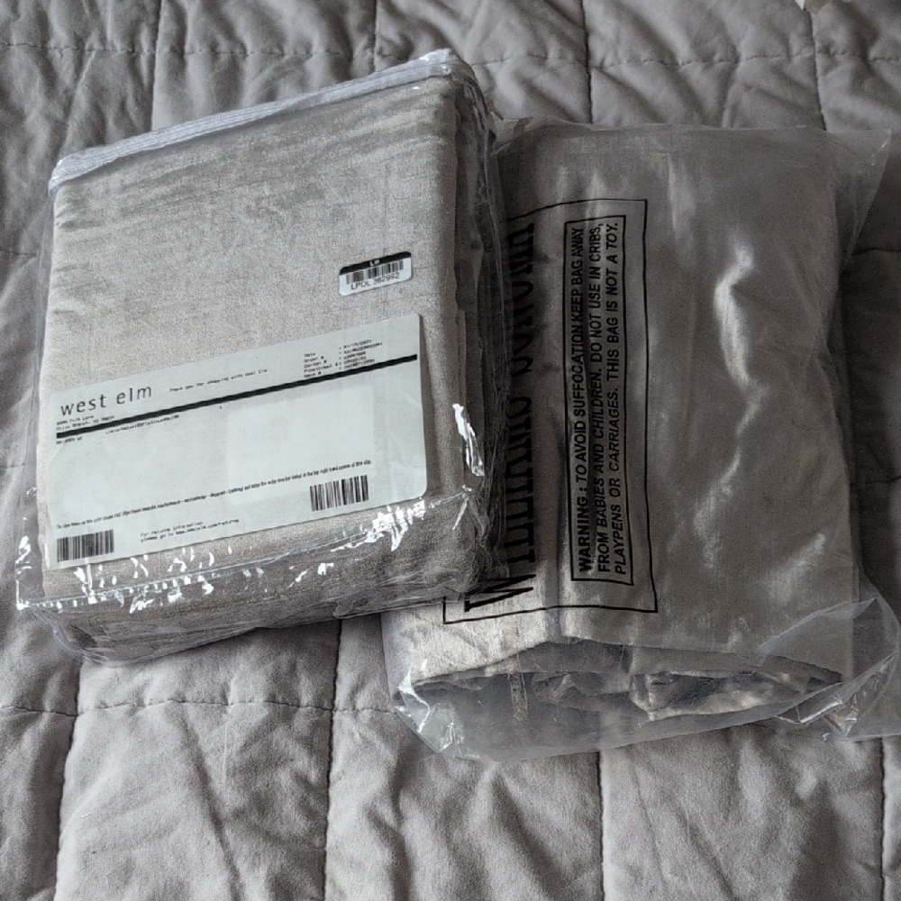 2 West Elm Gray Luster Velvet Tab Top Curtains Panels 48 x 108"